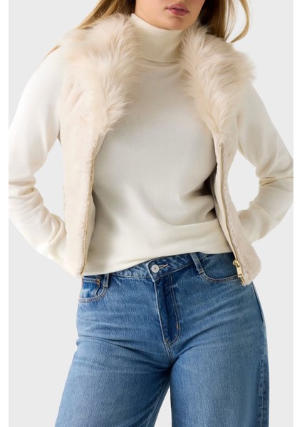 Sl Amari Regular Fit Yumuşak Tüylü Yaka Fermuarlı Yelek W5BL0IKCP70 Bayan Yelek W5BL0I KCP70 F14G