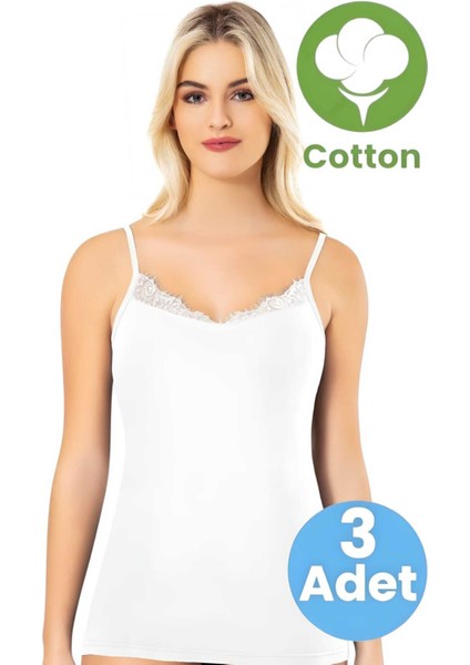 Kadın 3'lü Ip Askılı Yakası Dantelli Modelli Atlet