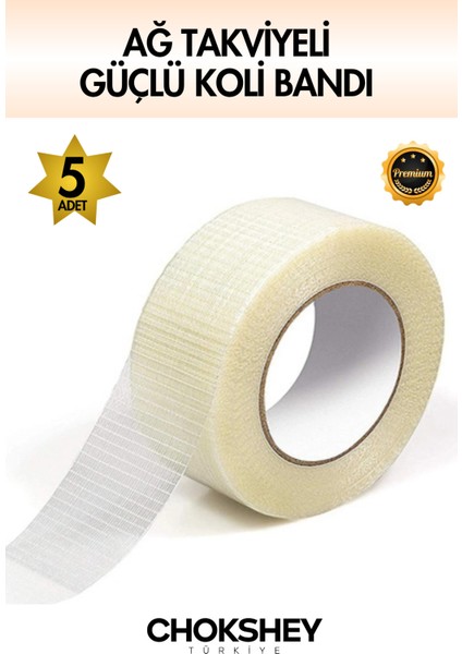 Ağ Takviyeli Güçlü Koli Bandı 48MMX20MT - 5 Adet