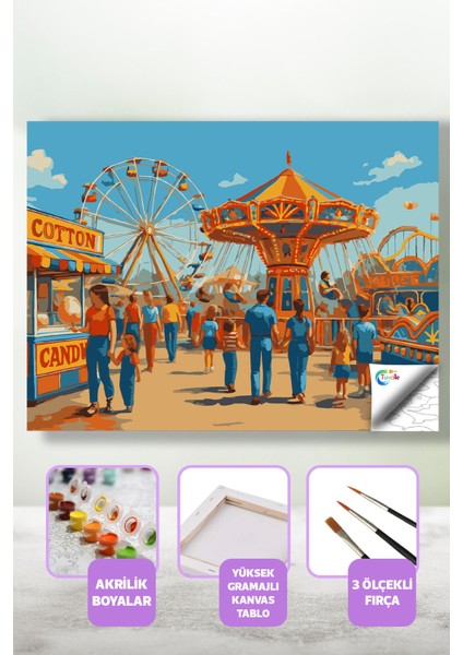 Lunapark Şeker Günleri Sayılarla Boyama Seti, Hobi Seti, 40X50 Tablo, Fırça Boya, Numaralı Tuval