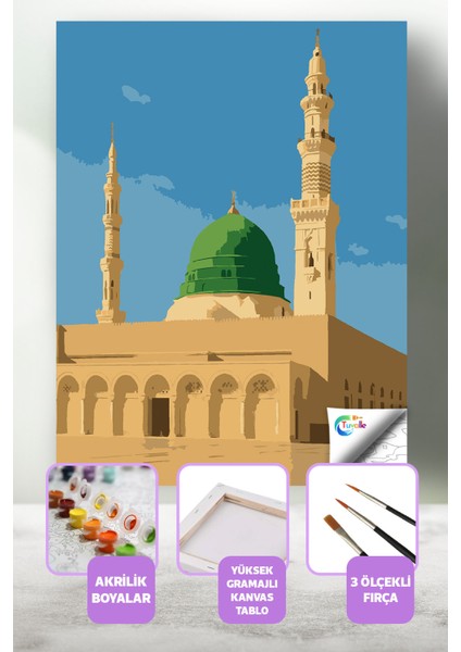 Mescid-I Nebevi Sayılarla Boyama Seti, Hobi Seti, 40X50 Tablo, Fırça Boya, Numaralı Tuval