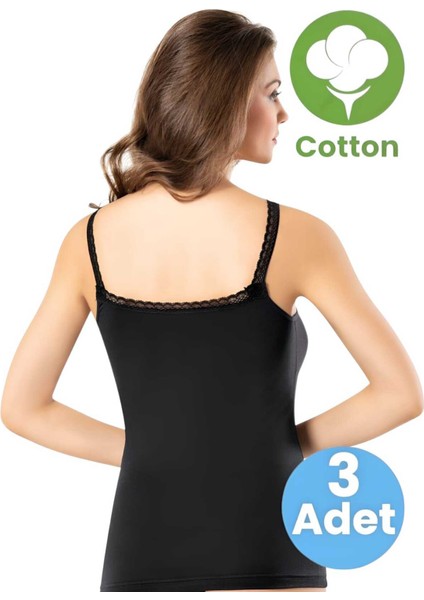 Kadın 3'lü Yakası Askısı Dantel Detaylı Pamuklu Atlet fiyatları