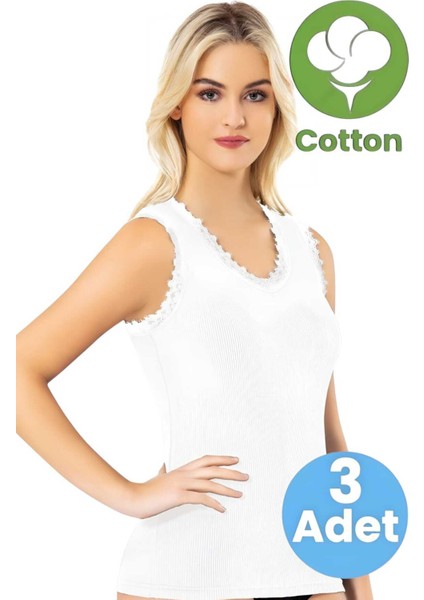 Kadın 3'lü Geniş Askılı Dantel Detaylı Kaşkorse Atlet modelleri