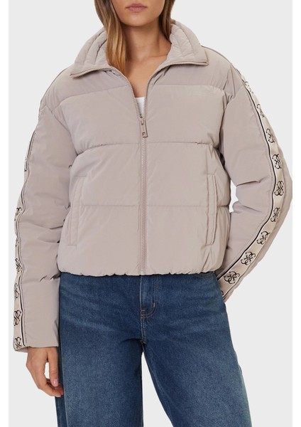 Kapitoneli Logolu Regular Fit Dik Yaka Şişme Mont V5BL11WGYC2 Bayan Mont V5BL11 Wgyc2 A12B