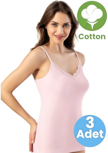 Kadın 3'lü Ip Askılı Dantel Detaylı Raporlu Ribana Atlet modelleri