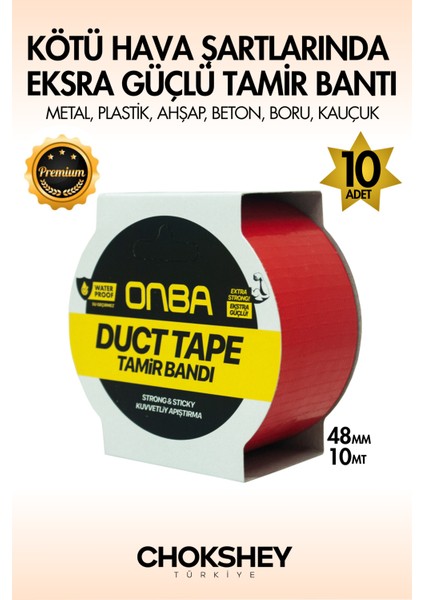 Süper Güçlü Su Geçirmez Sızdırmaz Kırmızı Renk Çok Amaçlı Izolasyon ve Tamir Bandı 48MMX10M-10 Adet