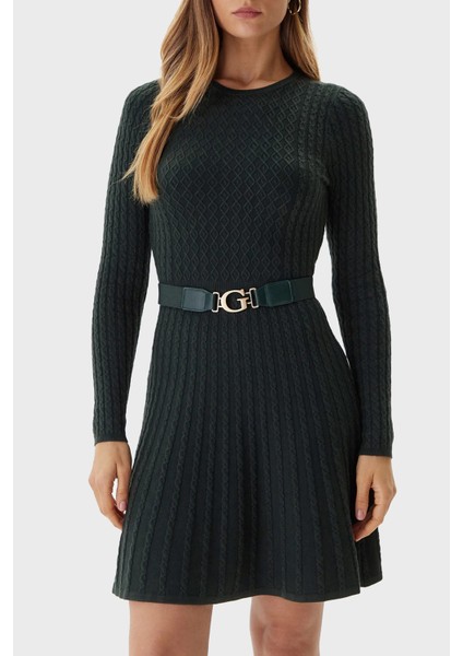 Ls Cn Flare Fit Bisiklet Yaka Kemer Detaylı Mini Triko Elbise W5BK68Z2YJ2 Bayan Elbise W5BK68 Z2YJ2 G8H6