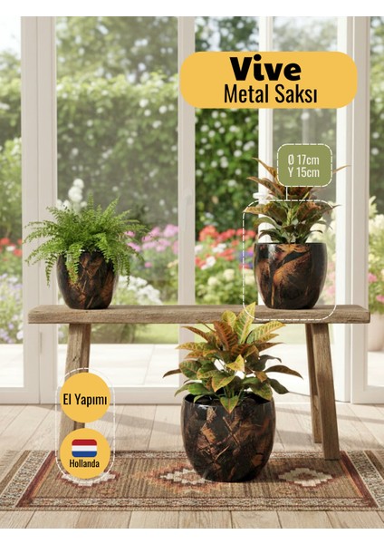 Vive Siyah Metal Saksı M 17X15 cm