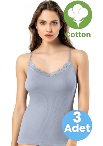 Kadın 3'lü Ip Askılı Dantel Detaylı Raporlu Ribana Atlet modelleri