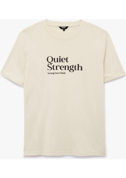 Regular Fit Kısa Kollu Pamuklu Bisiklet Yaka Baskılı Tişört