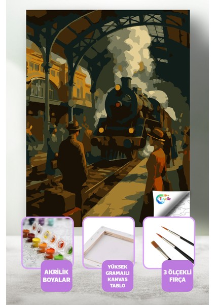 Son Durak Hatıralar Sayılarla Boyama Seti, Hobi Seti, 40X50 Tablo, Fırça Boya, Numaralı Tuval