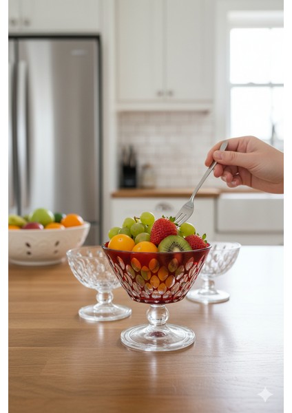 Damla Dekorlu Renkli Ayaklı Cam Kase 345 cc - Magnolya, Dondurma ve Çerezlik