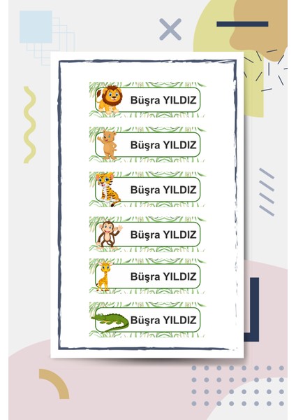 Hayvanlar Temalı Okul Etiketi Defter Etiketi Kalem Etiketi Kişiye Özel Suya Dayanıklı Isimli -08- fiyatları