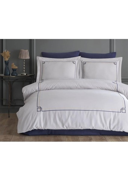 Poem Nakışlı %100 Pamuk Saten Çift Kişilik Nevresim Takımı Gri - Lacivert fiyatları