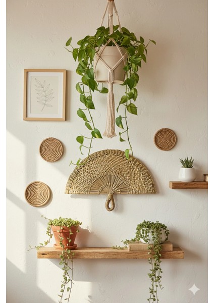 Rattan Hasır Duvar Yelpazesi | El Örgüsü Bohem Dekoratif Duvar Süsü fırsatları