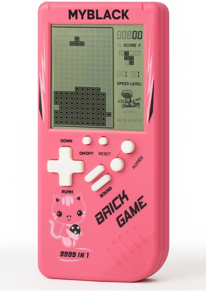 Retro Büyük Ekran Oyun Konsolu 9999'U 1 Arada Tank/yarış/atış Rahat Bulmaca Ayarlanabilir Zorluk Sevimli Pembe Renk ve Kedi Figürlü Modern Görünüm