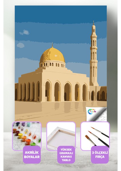 Sultan Kabus Ulu Camii Sayılarla Boyama Seti, Hobi Seti, 40X50 Tablo, Fırça Boya, Numaralı Tuval