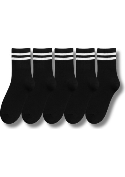 Kadın Siyah Çift Çizgili Soket Çorap 5’li Paket