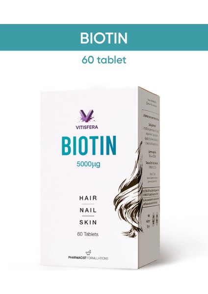Biotin 5000 mcg 60 Tablet Saç, Tırnak ve Cilt Sağlığı İçin Destekleyici Takviye