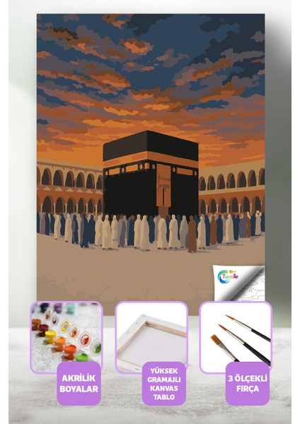 Beytullah’ın Gölgesinde Kabe Sayılarla Boyama Seti, Hobi , 40X50 Tablo, Fırça Boya, Numaralı Tuval