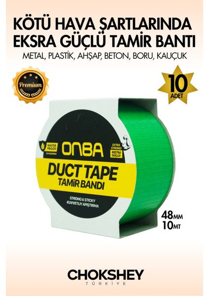 Süper Güçlü Su Geçirmez Sızdırmaz Yeşil Renk Çok Amaçlı Izolasyon ve Tamir Bandı 48MM x 10M - 10ADET