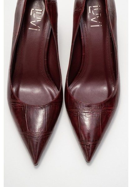 Puera Bordo Baskı Sivri Burunlu Kadın Dolgu Topuklu Ayakkabı fiyatları