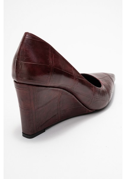 Puera Bordo Baskı Sivri Burunlu Kadın Dolgu Topuklu Ayakkabı indirimleri