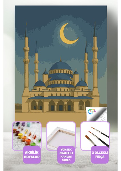 Hilalin Gölgesinde Sultanahmet Sayılarla Boyama Seti, Hobi, 40X50 Tablo, Fırça Boya, Numaralı Tuval