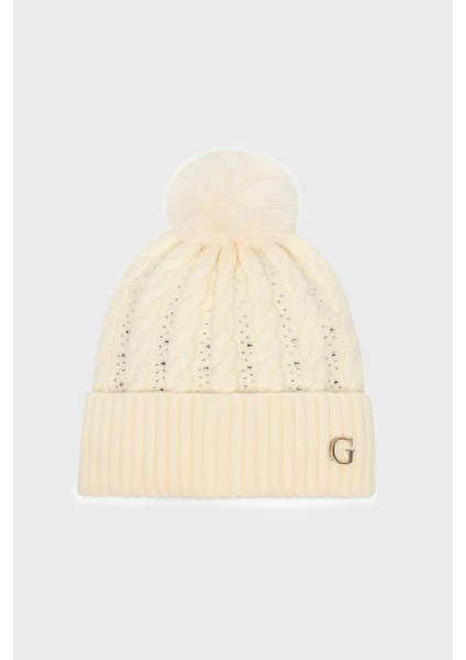 Knitted Taşlı Örgülü Bere AW5385POL01 Bayan Bere AW5385 POL01 Whı