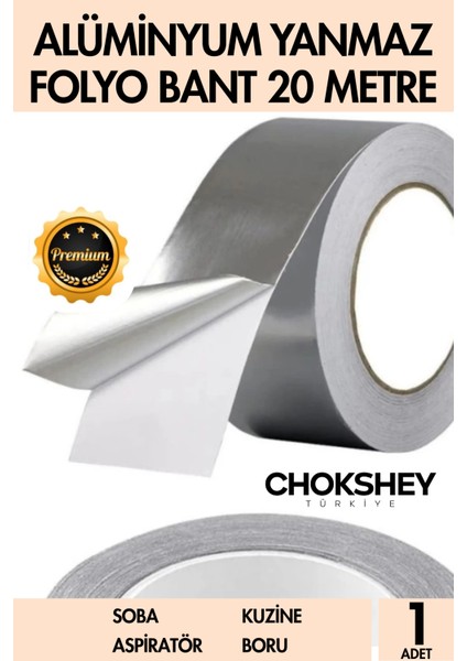 Alüminyum Yanmaz Folyo Bant Suya Sıcaklığa Dayanıklı Tamir Soba Boru Yama 44MM 20MT - 1 Adet