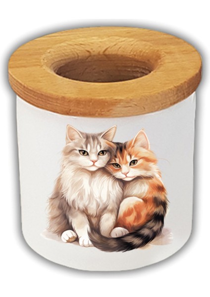 Sarılan 2 Kedi Baskılı Kalemlik Kalem Kutusu