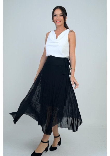 Kadın Yanları Kısa Astarlı Uzun Tül Etek