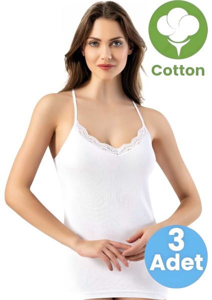 Kadın 3'lü Ip Askılı Dantel Detaylı Raporlu Ribana Atlet indirimleri