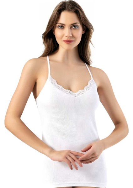 Kadın 3'lü Ip Askılı Dantel Detaylı Raporlu Ribana Atlet