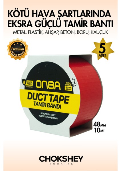 Süper Güçlü Su Geçirmez Sızdırmaz Kırmızı Renk Çok Amaçlı Izolasyon ve Tamir Bandı 48MM x 10M-5 Adet