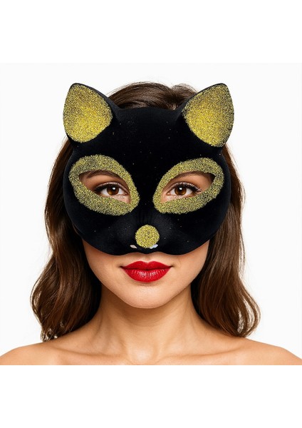 Zengezur Siyah Renk Gold Simli Süet Kaplama Kedi Maskesi 18X14 cm