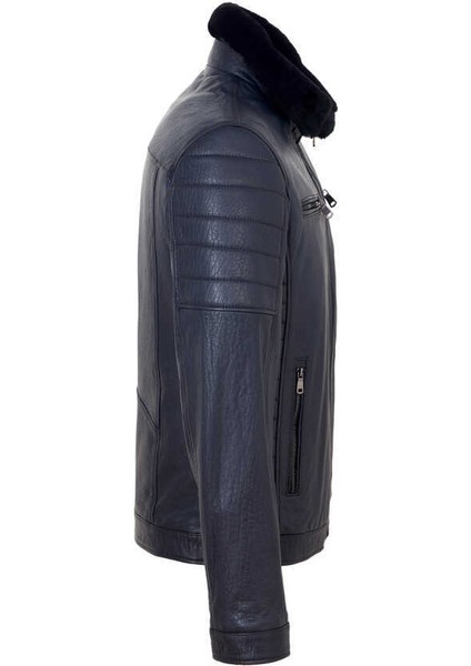 Lacivert Hakiki Deri Erkek Hakiki Deri Mont - E23KDM310471-Q4P