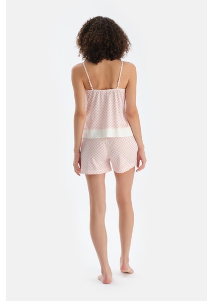 Turuncu V Yaka Metraj Baskılı Atlet Şort Pijama Takımı fiyatları