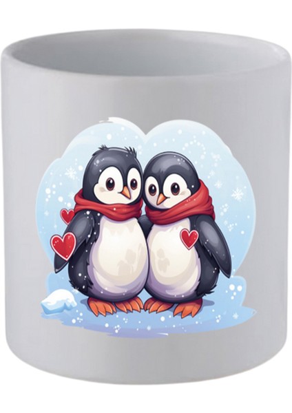 Sevimli Penguenler Baskılı Kulpsuz Kupa Bardak - Hediye Kahve Kupası, Su Bardağı