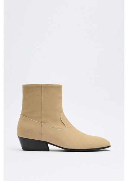 Bot 2512 - Dikiş Detaylı Bej Süet Kadın Bot