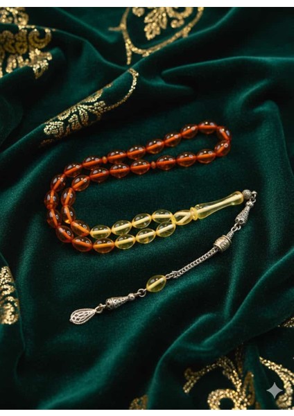 Toz Kehribar Tesbih Beyzi Kesimin Işıltılı Zarafeti