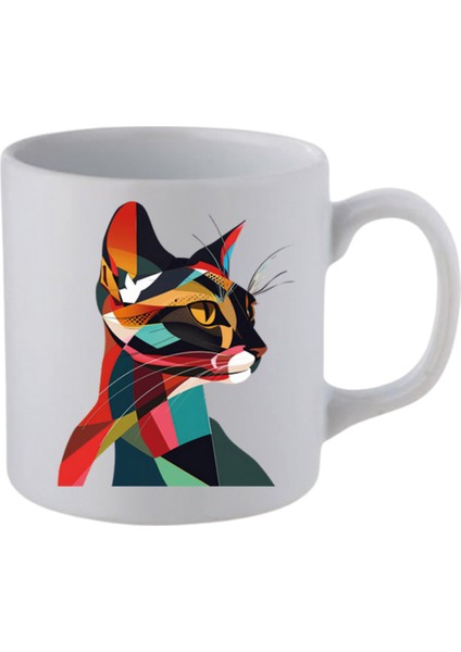 Modern Kedi Baskılı Beyaz Kupa Bardak - Seramik Çay, Kahve Hediyelik Bardağı