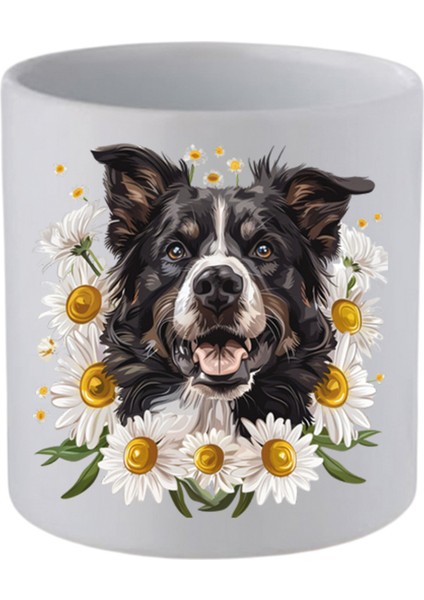Papatyalı Köpek Baskılı Kulpsuz Kupa Bardak - Hediye Kahve Kupası, Su Bardağı