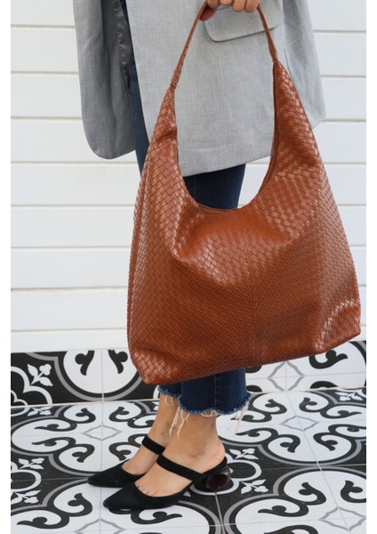 Hlin Kadın Büyük Boy Örgü Desenli Fermuarlı Shopper Omuz ve Kol Çantası indirimleri