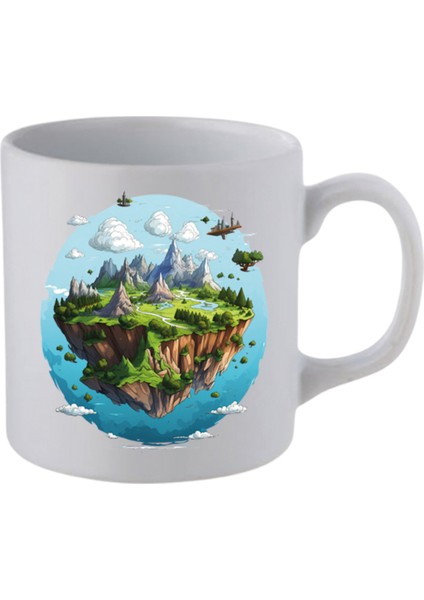 Modern Uzay Baskılı Beyaz Kupa Bardak - Seramik Çay, Kahve Hediyelik Bardağı