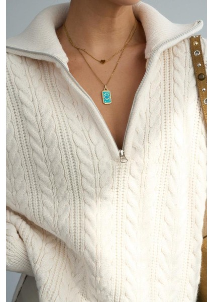 TK251066 Qustyle Saç Örgü Fermuarlı Kazak fırsatları