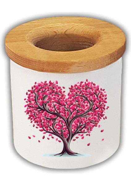 Kalp ve Ağaç Baskılı Kalemlik Kalem Kutusu