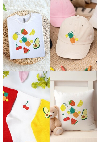 Kumaşa Baskı Yapılabilen Özel Tasarım Ütü ile Yapışan Tekstil Dtf Baskı Görseli Meyveler 2 Temalı modelleri