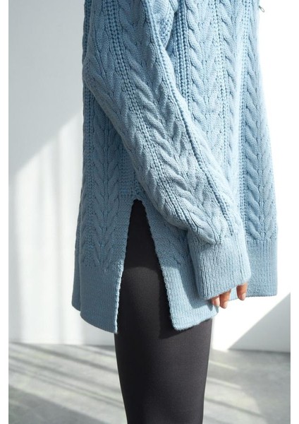 TK251066 Qustyle Saç Örgü Fermuarlı Kazak modelleri