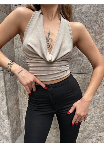 Mistix Sırtı Zincir Detaylı Bluz - Bej Bej - M fiyatları